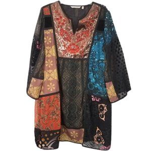 SOFT SURROUNDINGS Floral Sequined Lined Blouse Women's XL